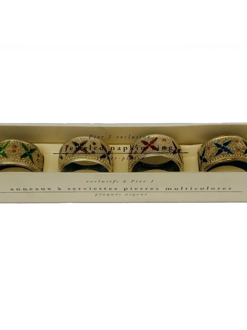 Pier 1 Jeweled Starburst Napkin Rings Silver Plated Set Of 4